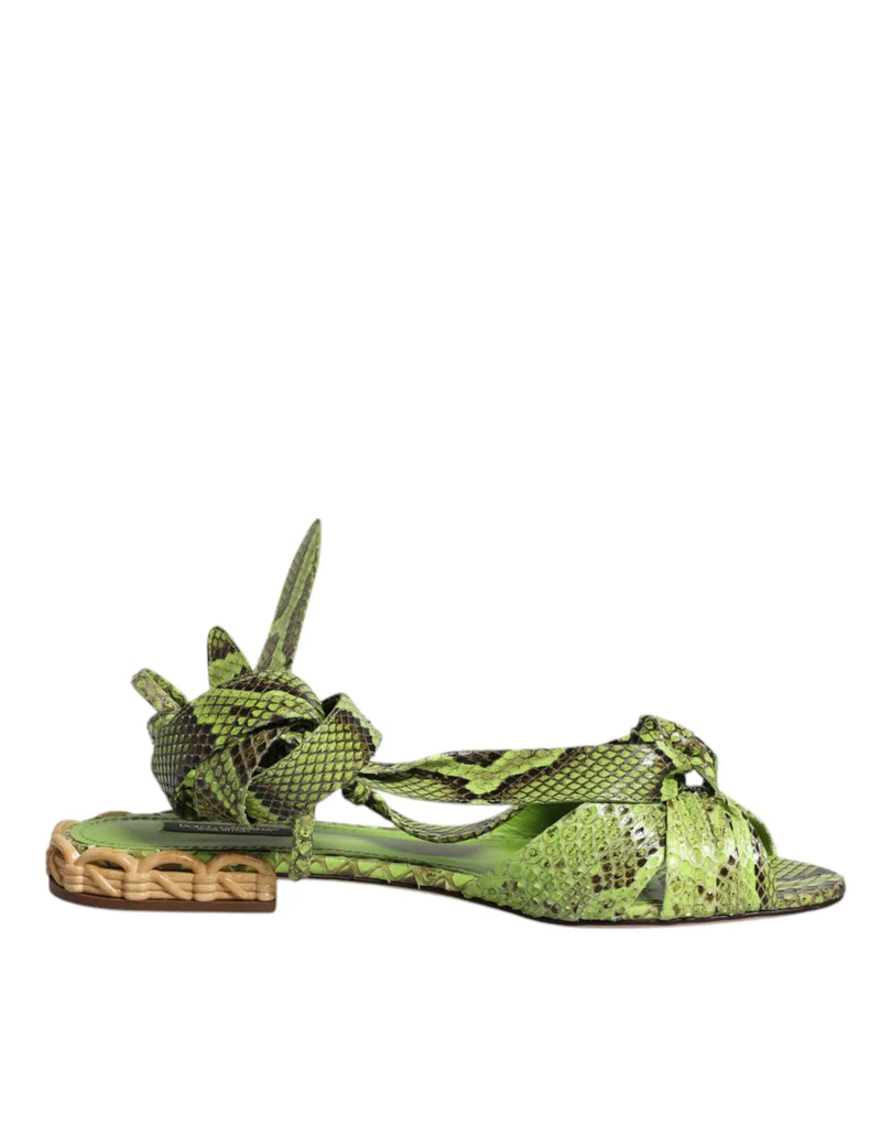 Green Animal Print Ankle Wrap Sandals Shoes Dolce & Gabbana