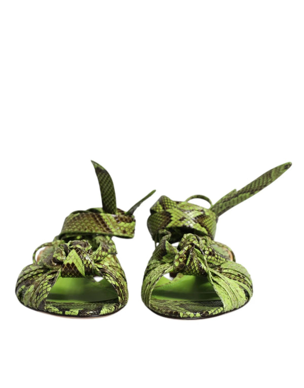 Green Animal Print Ankle Wrap Sandals Shoes Dolce & Gabbana