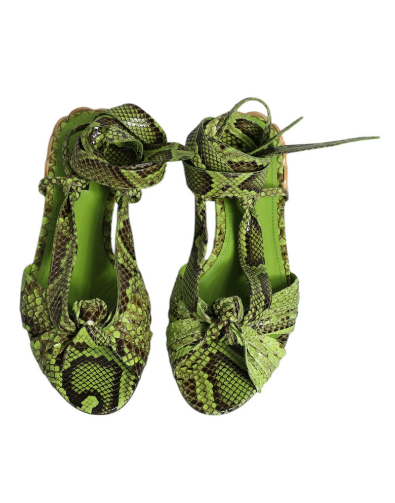 Green Animal Print Ankle Wrap Sandals Shoes Dolce & Gabbana