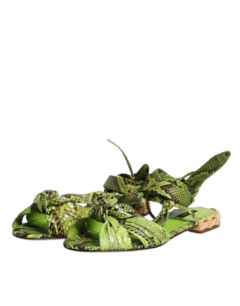 Green Animal Print Ankle Wrap Sandals Shoes Dolce & Gabbana