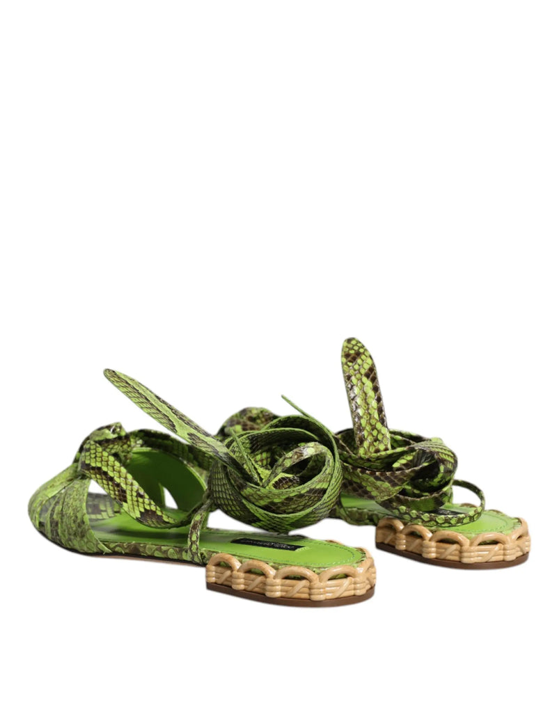 Green Animal Print Ankle Wrap Sandals Shoes Dolce & Gabbana