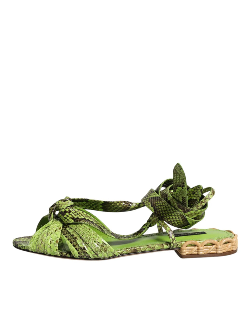 Green Animal Print Ankle Wrap Sandals Shoes Dolce & Gabbana