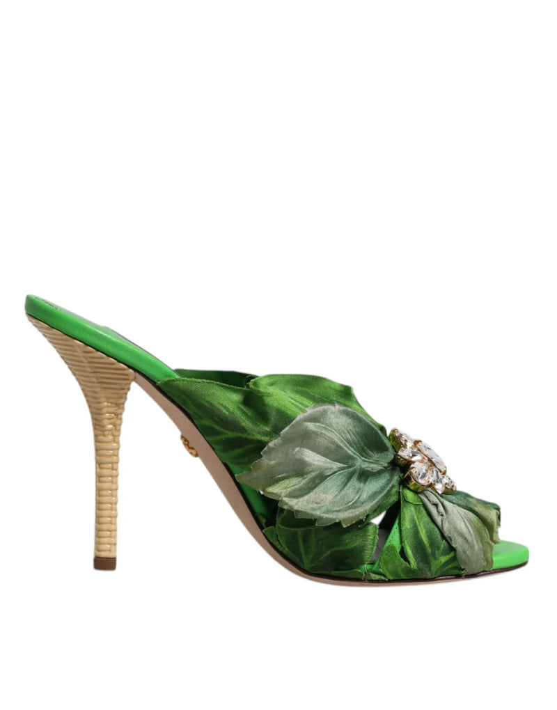 Green Crystal Slides KEIRA Sandal Shoes Dolce & Gabbana