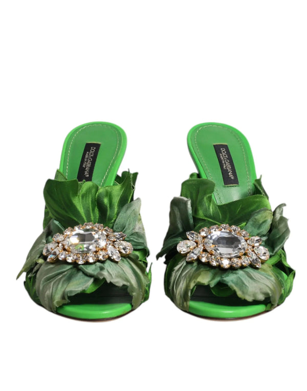 Green Crystal Slides KEIRA Sandal Shoes Dolce & Gabbana