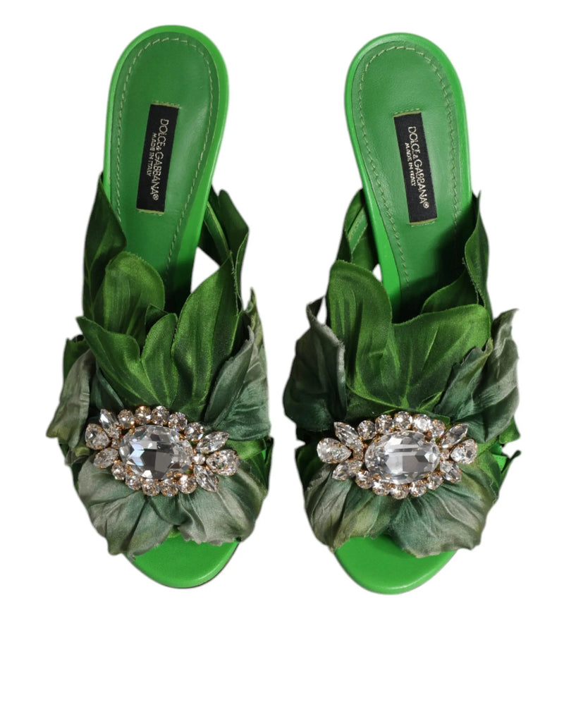 Green Crystal Slides KEIRA Sandal Shoes Dolce & Gabbana