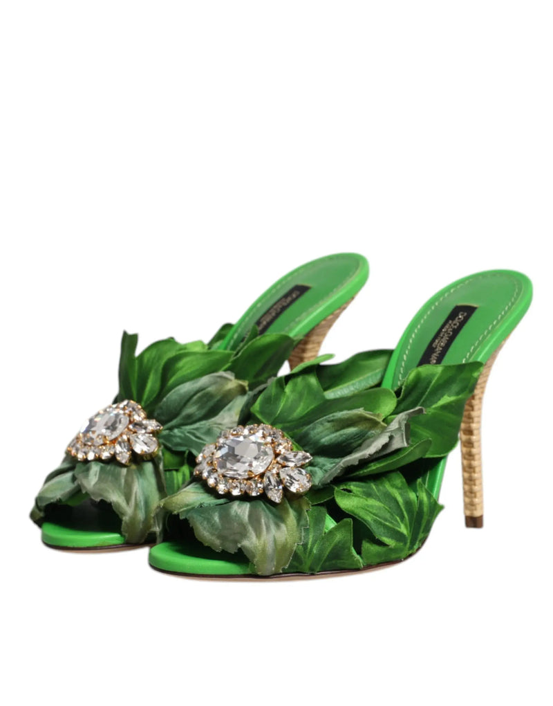 Green Crystal Slides KEIRA Sandal Shoes Dolce & Gabbana