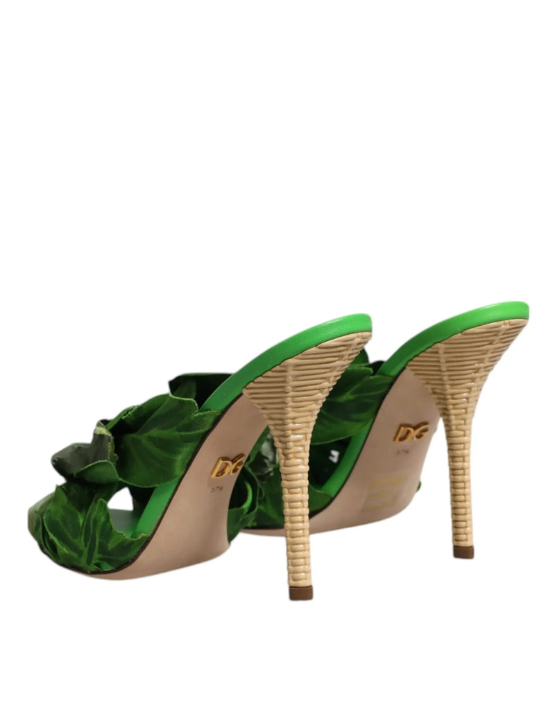 Green Crystal Slides KEIRA Sandal Shoes Dolce & Gabbana