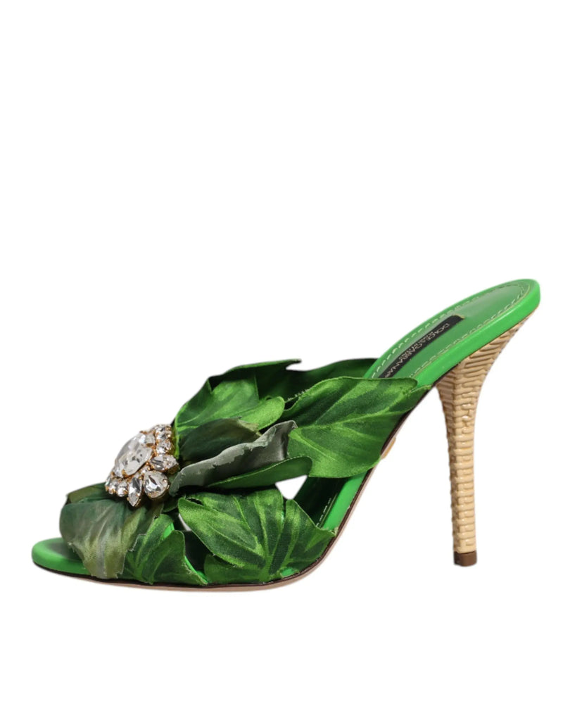 Green Crystal Slides KEIRA Sandal Shoes Dolce & Gabbana