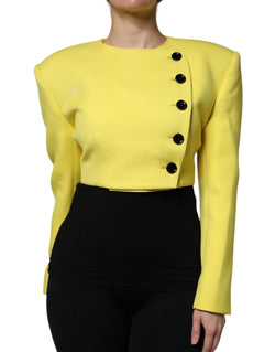 Lemon Yellow Wool Long Sleeves Cropped Coat Jacket Dolce & Gabbana