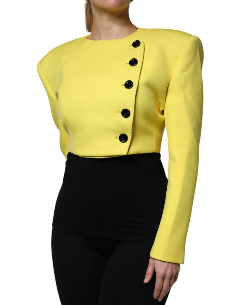 Lemon Yellow Wool Long Sleeves Cropped Coat Jacket Dolce & Gabbana