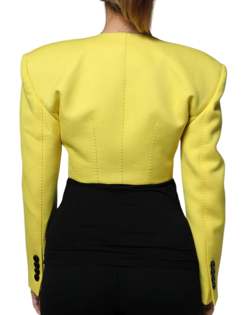 Lemon Yellow Wool Long Sleeves Cropped Coat Jacket Dolce & Gabbana