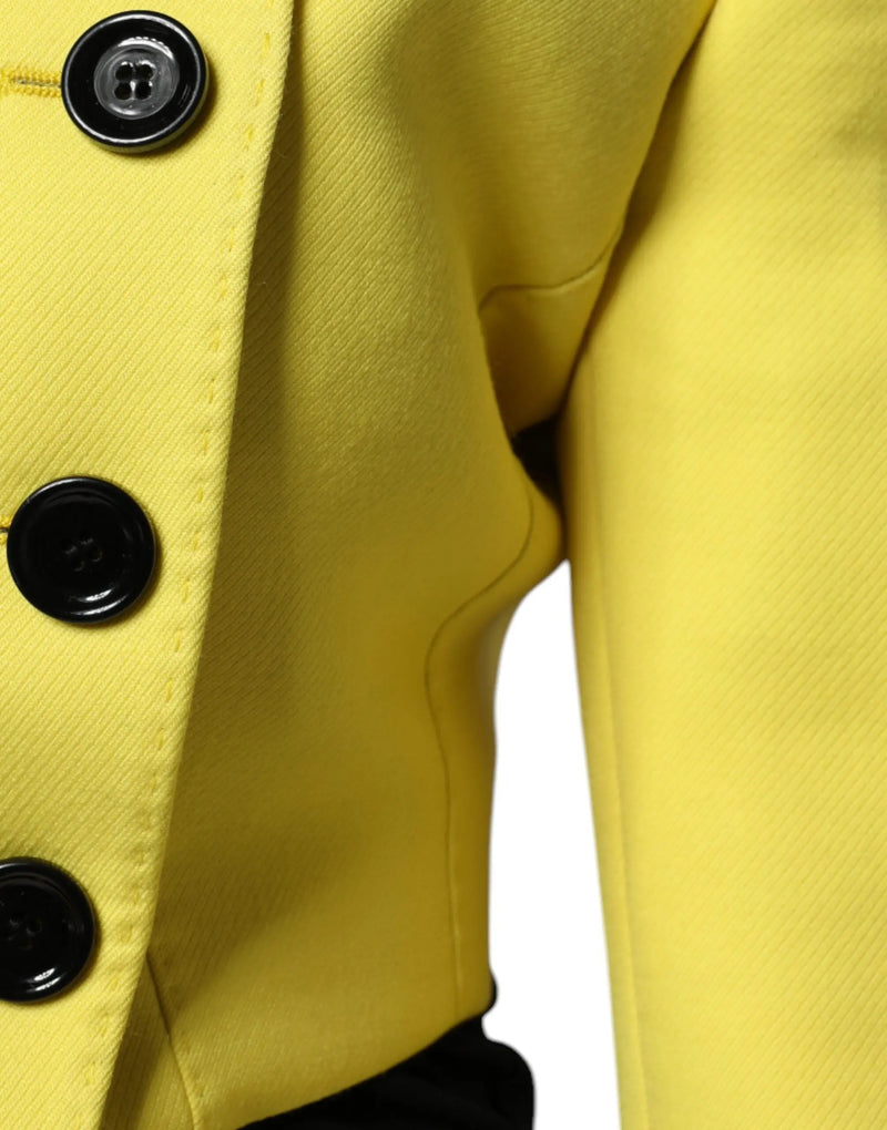 Lemon Yellow Wool Long Sleeves Cropped Coat Jacket Dolce & Gabbana