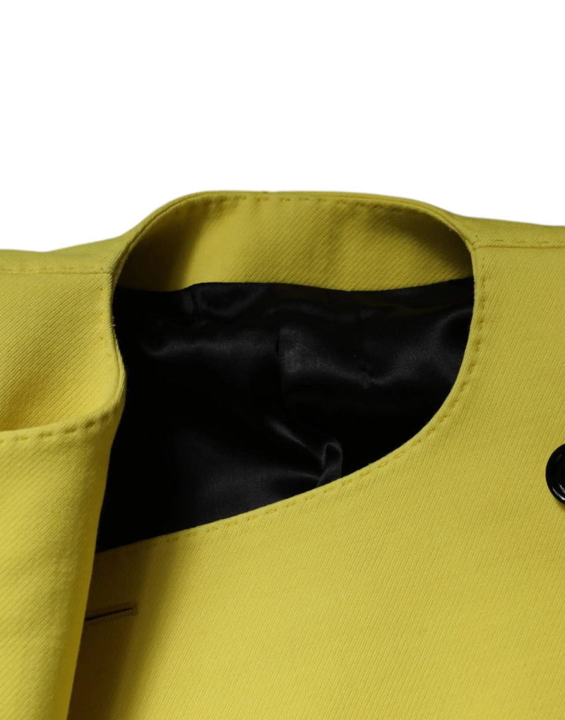 Lemon Yellow Wool Long Sleeves Cropped Coat Jacket Dolce & Gabbana