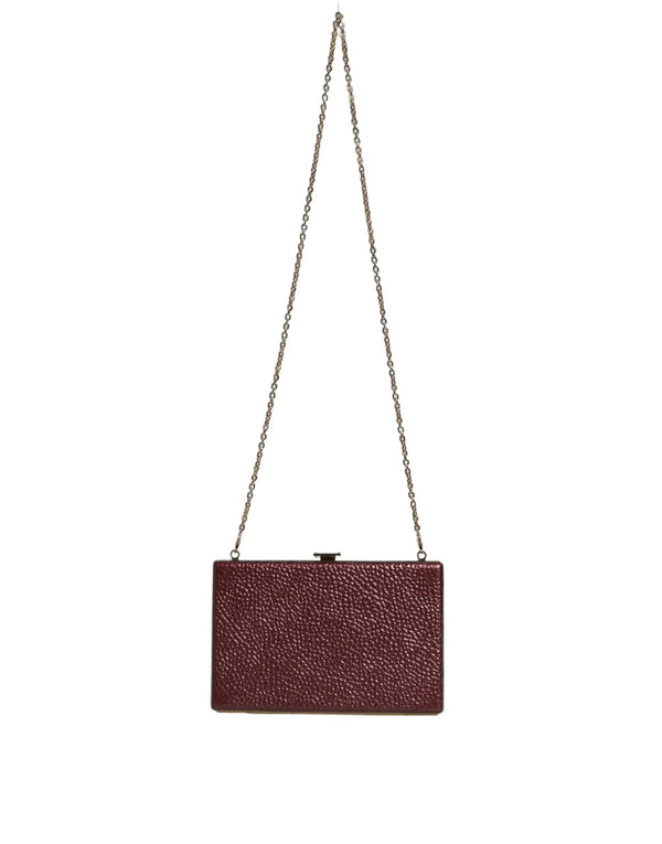 Maroon Leather Clutch Evening Crossbody Bag Dolce & Gabbana