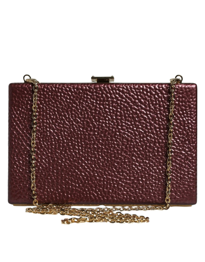 Maroon Leather Clutch Evening Crossbody Bag Dolce & Gabbana