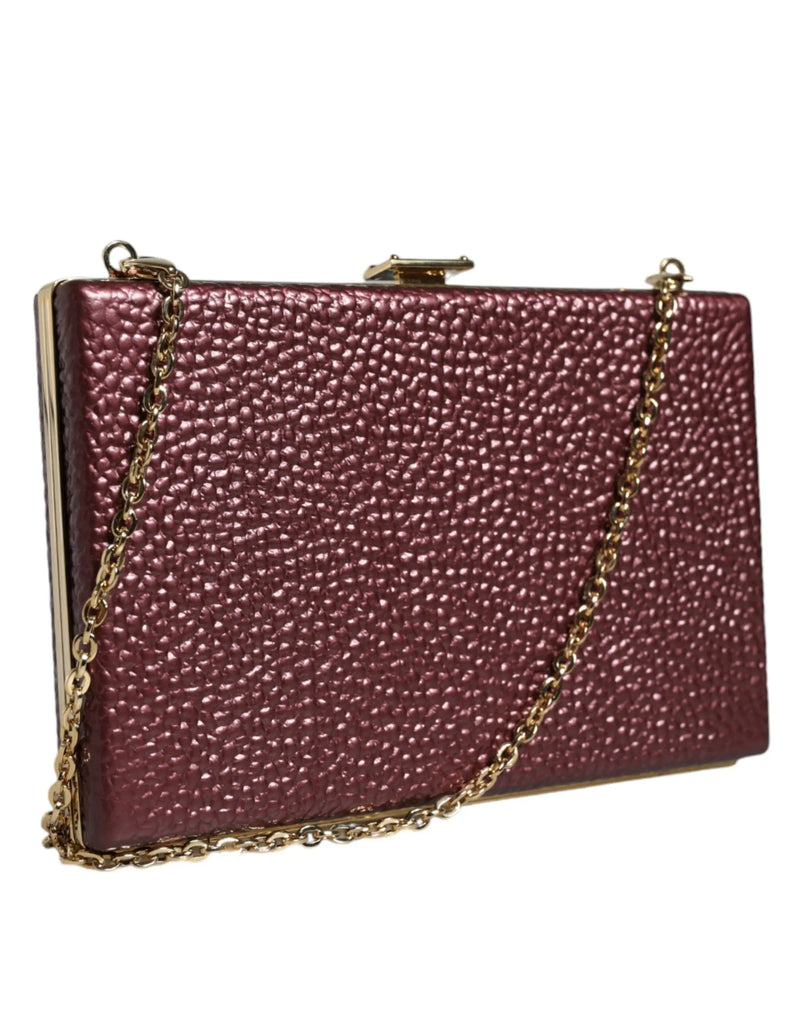 Maroon Leather Clutch Evening Crossbody Bag Dolce & Gabbana