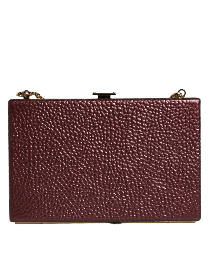 Maroon Leather Clutch Evening Crossbody Bag Dolce & Gabbana