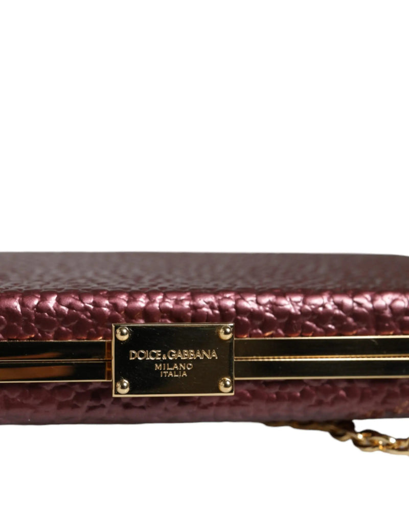 Maroon Leather Clutch Evening Crossbody Bag Dolce & Gabbana