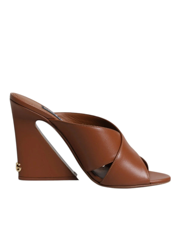 Maroon Logo KEIRA Leather Slides Sandals Shoes Dolce & Gabbana