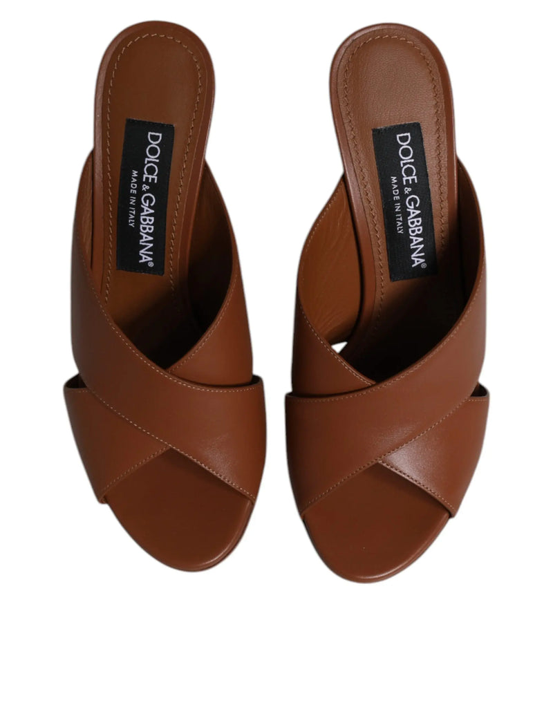 Maroon Logo KEIRA Leather Slides Sandals Shoes Dolce & Gabbana