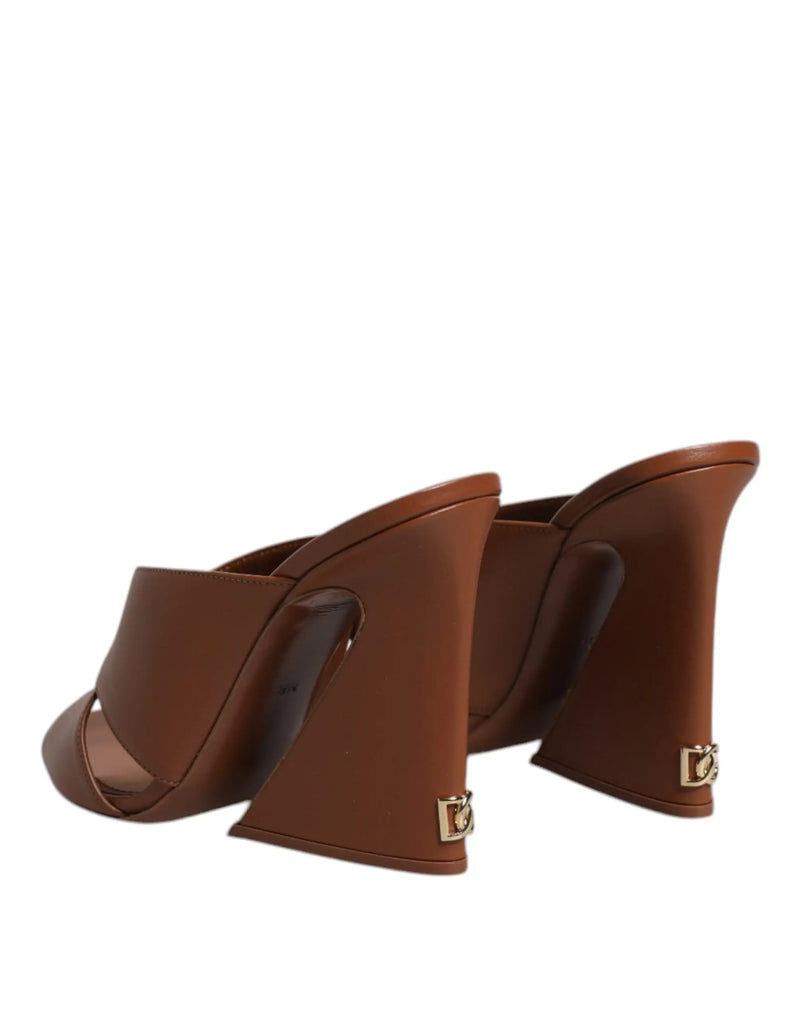 Maroon Logo KEIRA Leather Slides Sandals Shoes Dolce & Gabbana