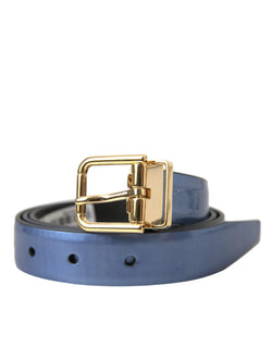 Metallic Blue Leather Gold Metal Buckle Belt Dolce & Gabbana