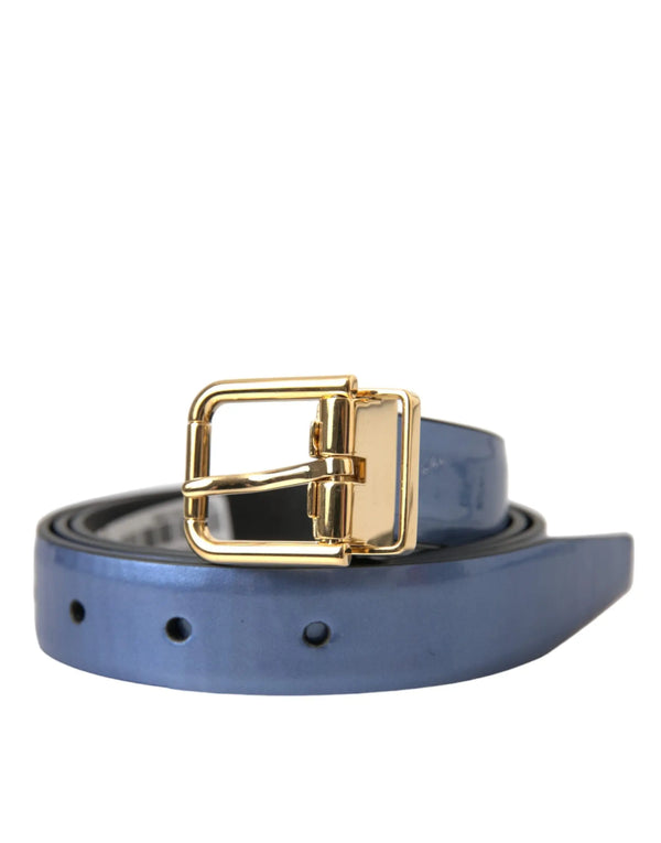 Metallic Blue Leather Gold Metal Buckle Belt Dolce & Gabbana