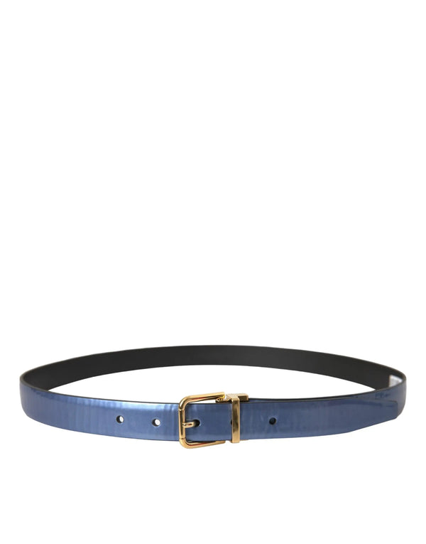 Metallic Blue Leather Gold Metal Buckle Belt Dolce & Gabbana