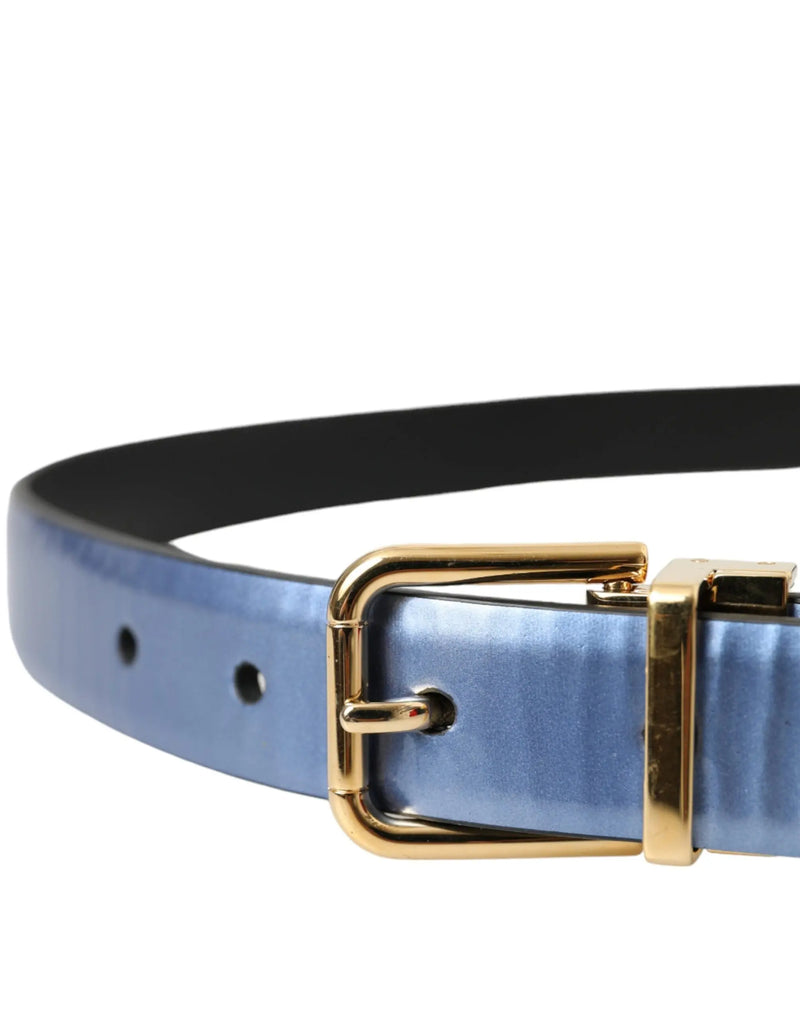 Metallic Blue Leather Gold Metal Buckle Belt Dolce & Gabbana