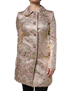 Metallic Pink Gold Jacquard Jewel Button Coat Jacket Dolce & Gabbana