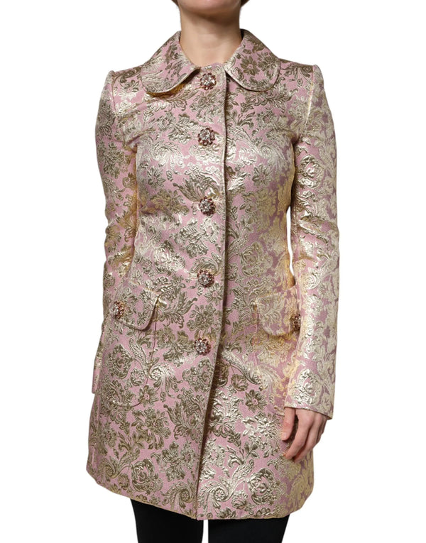 Metallic Pink Gold Jacquard Jewel Button Coat Jacket Dolce & Gabbana