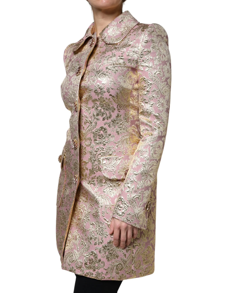 Metallic Pink Gold Jacquard Jewel Button Coat Jacket Dolce & Gabbana