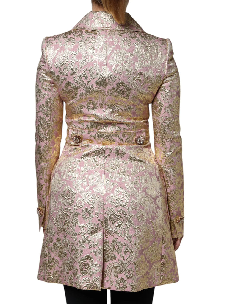 Metallic Pink Gold Jacquard Jewel Button Coat Jacket Dolce & Gabbana