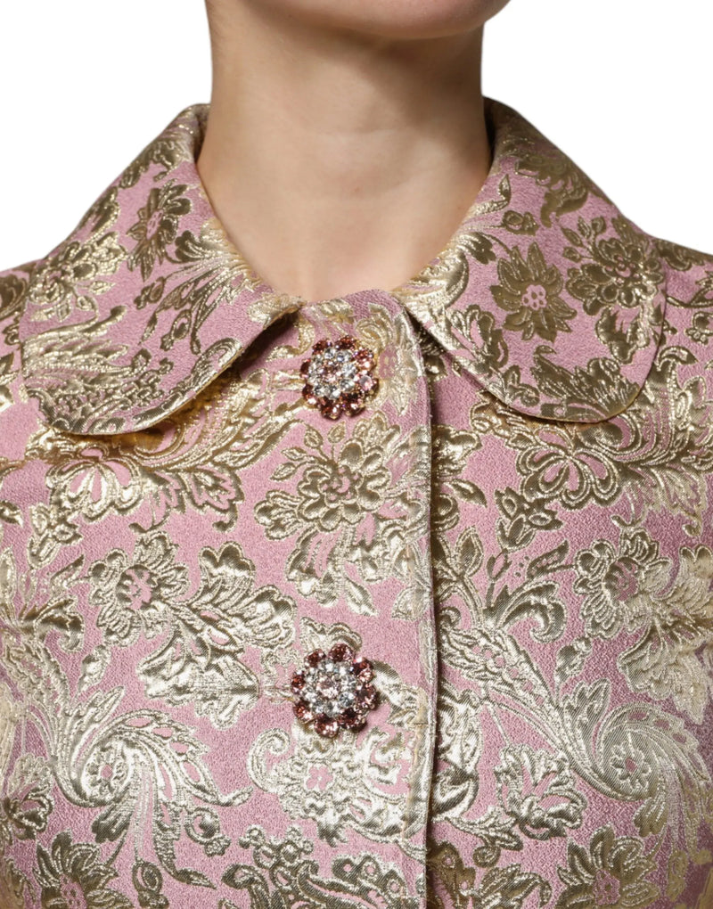 Metallic Pink Gold Jacquard Jewel Button Coat Jacket Dolce & Gabbana