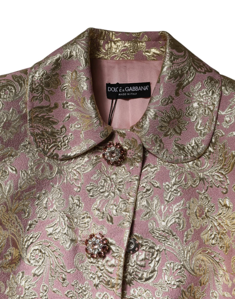 Metallic Pink Gold Jacquard Jewel Button Coat Jacket Dolce & Gabbana