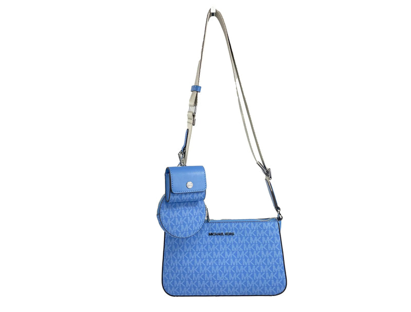 Michael Kors Jet Set Signature PVC Crossbody Tech Attachment Bag Purse Blue Michael Kors