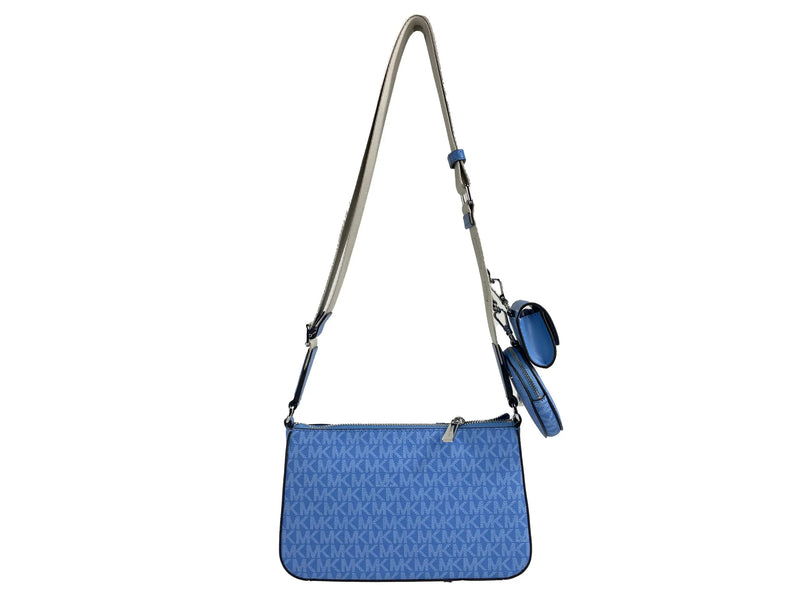 Michael Kors Jet Set Signature PVC Crossbody Tech Attachment Bag Purse Blue Michael Kors