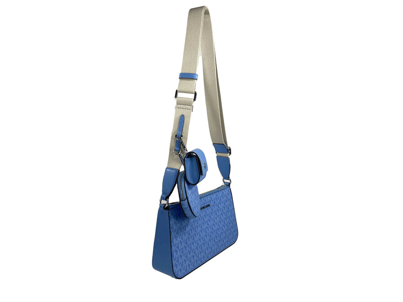 Michael Kors Jet Set Signature PVC Crossbody Tech Attachment Bag Purse Blue Michael Kors