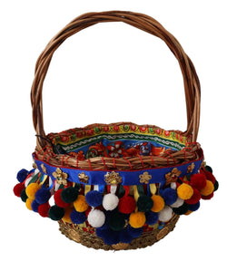 Multicolor Embellished Wicker Tote Dolce & Gabbana