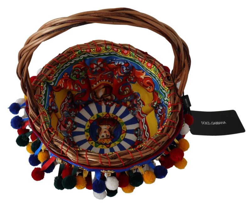 Multicolor Embellished Wicker Tote Dolce & Gabbana