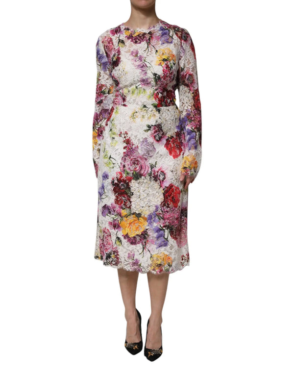 Multicolor Floral Long Sleeve A-line Dress Dolce & Gabbana