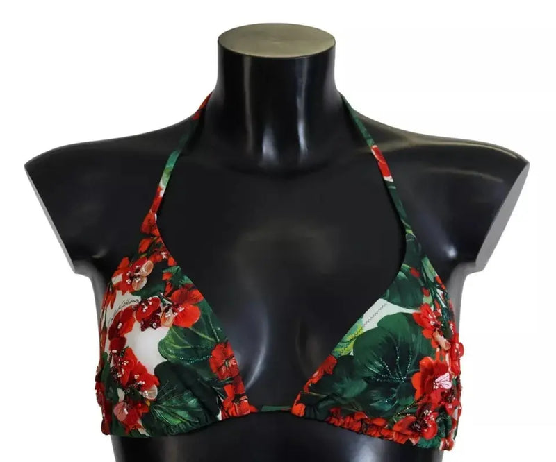 Multicolor Geranium Halter Beachwear Bikini Top Dolce & Gabbana