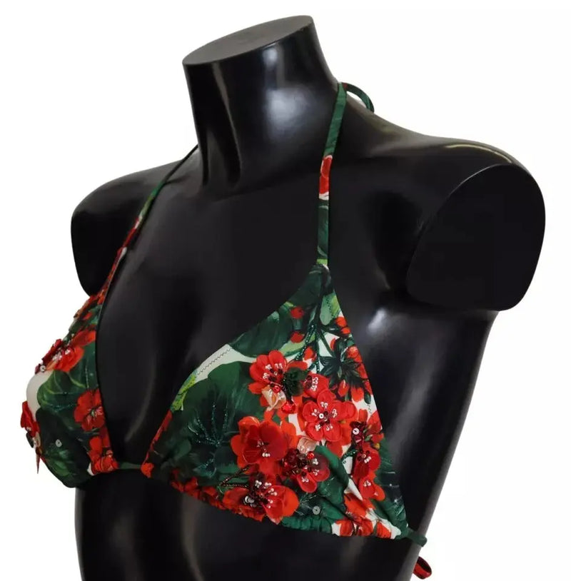 Multicolor Geranium Halter Beachwear Bikini Top Dolce & Gabbana