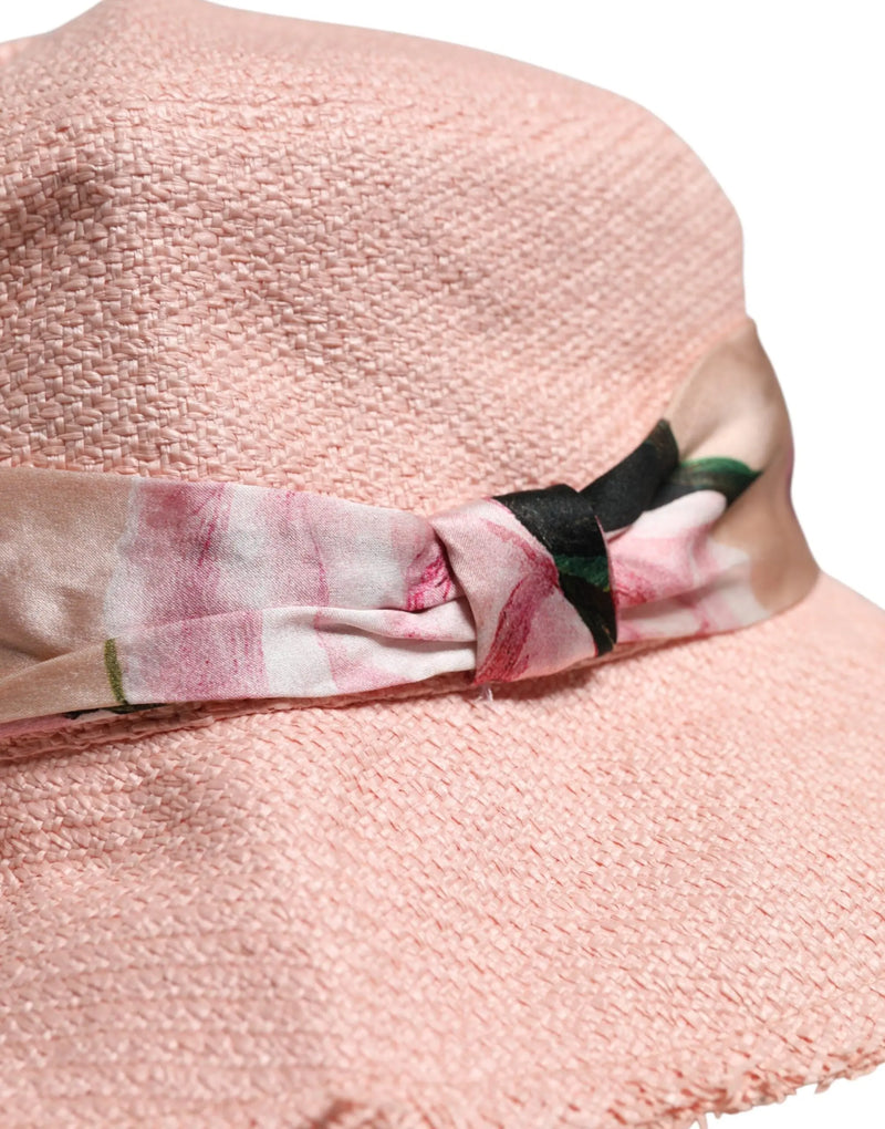 Pink Cotton Wide Brim Bucket Hat Dolce & Gabbana