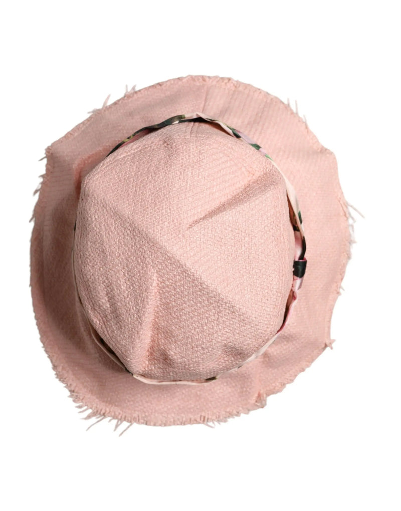 Pink Cotton Wide Brim Bucket Hat Dolce & Gabbana