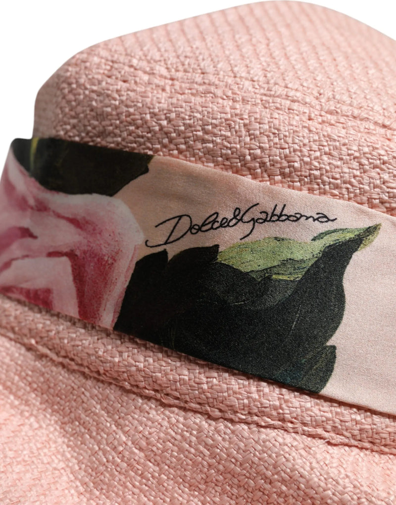 Pink Cotton Wide Brim Bucket Hat Dolce & Gabbana