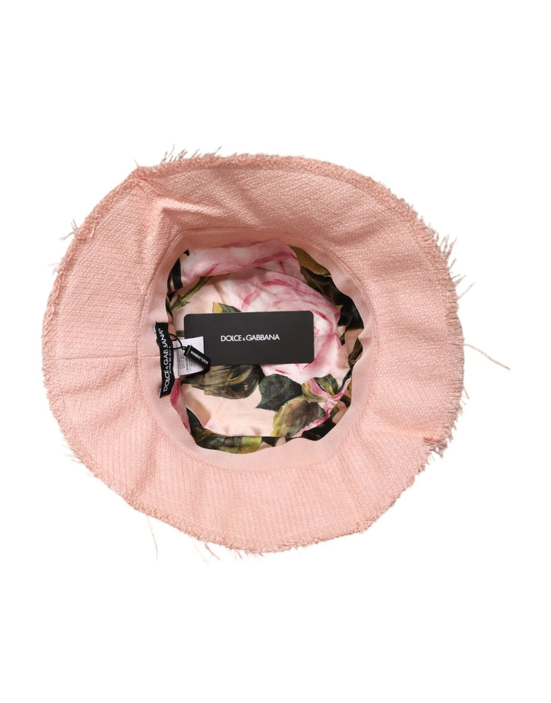 Pink Cotton Wide Brim Bucket Hat Dolce & Gabbana