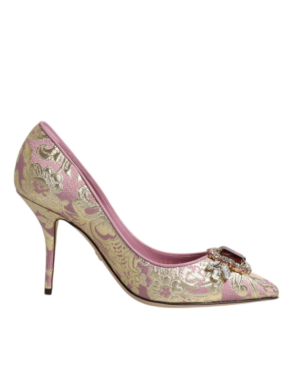 Pink Gold Jacquard Crystal High Heels Pumps Shoes Dolce & Gabbana