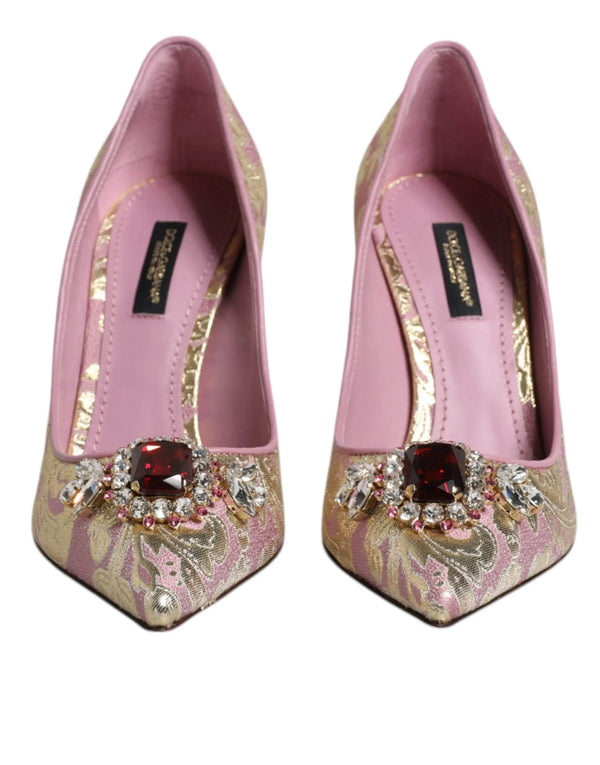 Pink Gold Jacquard Crystal High Heels Pumps Shoes Dolce & Gabbana