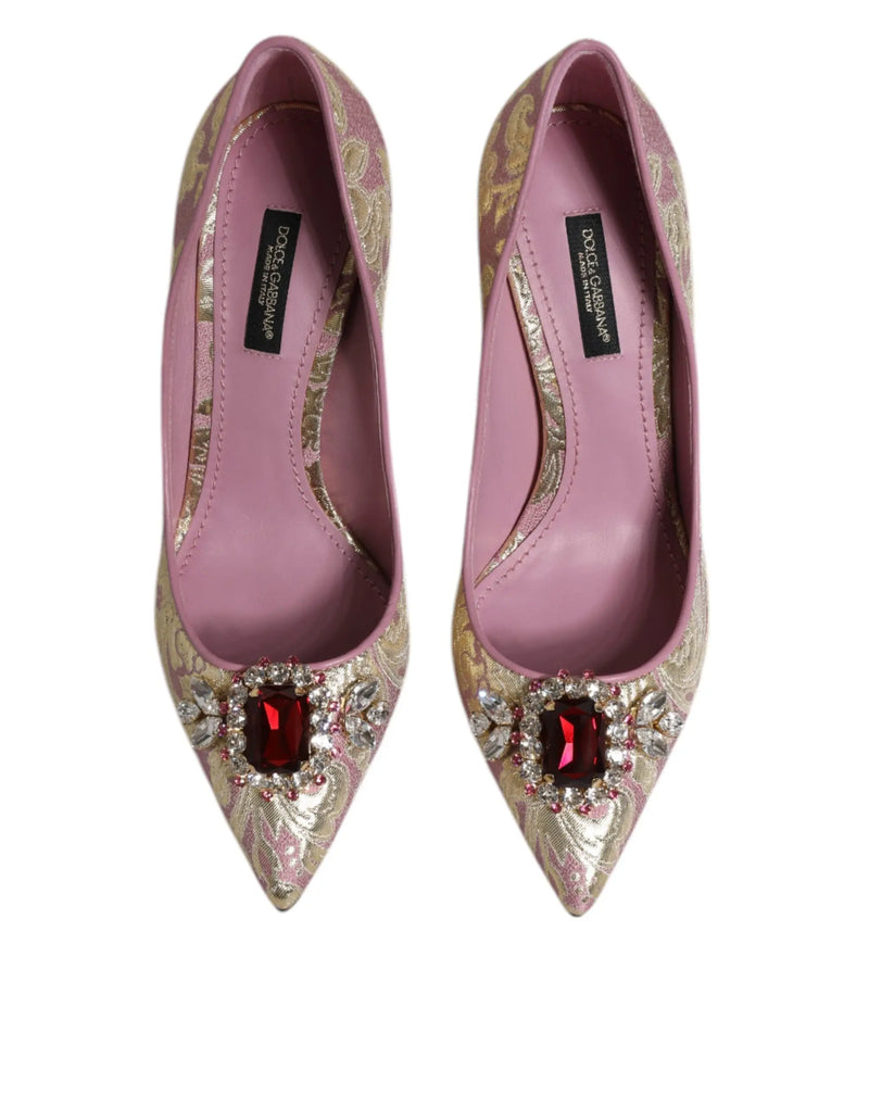 Pink Gold Jacquard Crystal High Heels Pumps Shoes Dolce & Gabbana